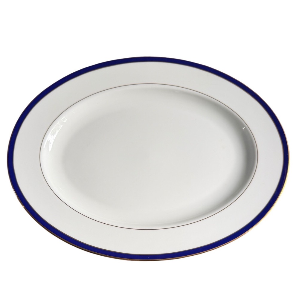 Lenox Federal Cobalt Oval Serving Platter 16 Inch Fine Bone China Gold Trim USA